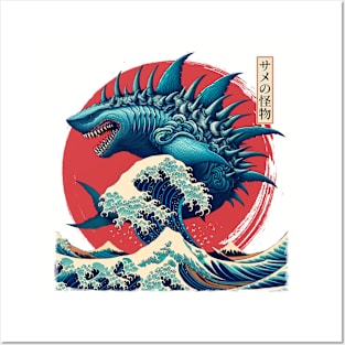 Shark Kaiju Japanese Vintage Sharkzilla Great Wave Posters and Art